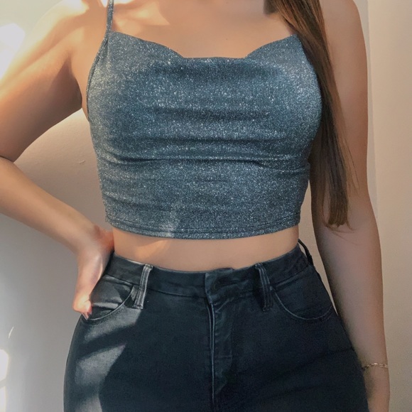 LAST ONE! mariposa | sparkly cowl neck crop top - Picture 4 of 6
